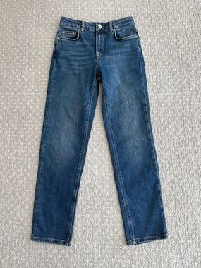 REISS Mid Rise Slim Crop Bailey Jeans Medium Wash Blue Denim Size 24